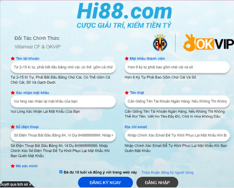mẫu thông tin đăng ký Hi88 máy tính